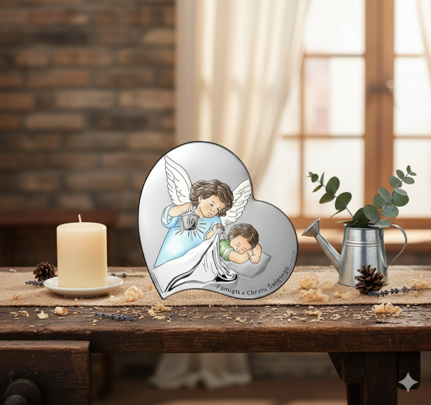 Detal skrzydeł i twarzy anioła – kolorystyka błękitna w aranżacji rustykalnej