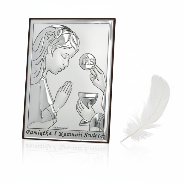 Obrazek srebrny Komunia Święta – dziewczynka 9×13 IHS | SILVER COMMUNIO™