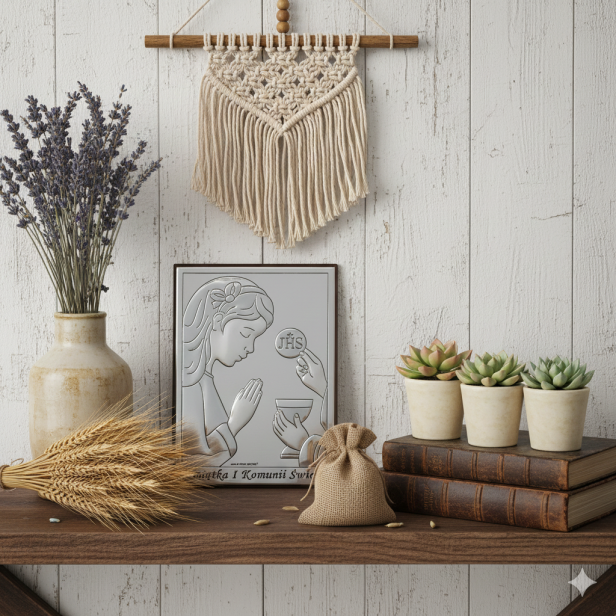 w aranżacji Obrazek srebrny Komunia Święta – dziewczynka 9×13 IHS