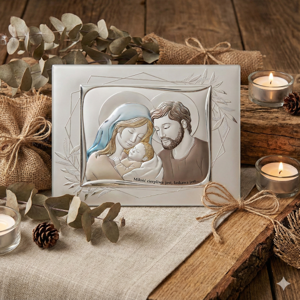 aranżacja obrazka srebrnego na komodzie