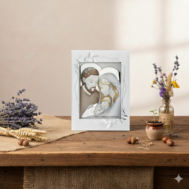 Obrazek srebrny „Święta Rodzina – Miłość cierpliwa jest”