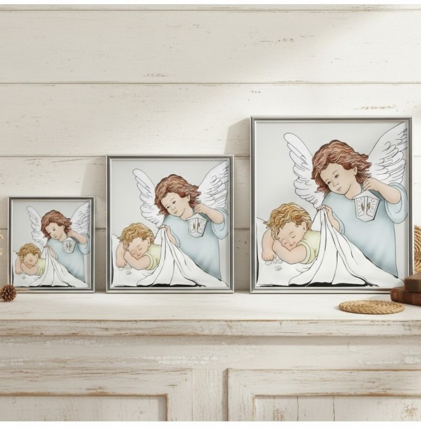 Obrazek srebrny - Twój Anioł Stróż z latarenką w kolorze