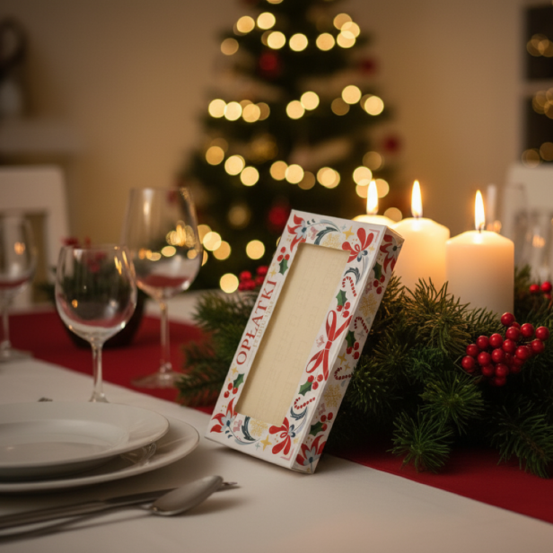 Opłatek Wigilijny – 10 Dużych Opłatków w Kartoniku (Edycja Świąteczna) w aranzacji