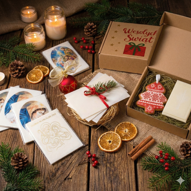 Zestaw opłatek wigilijny, sianko, pyszny piernik w pudełku Box Świąteczny
