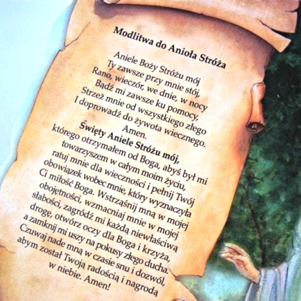 Pastelowy obrazek Anioł Stróż z modlitwą i grawerem – pamiątka Chrztu Świętego