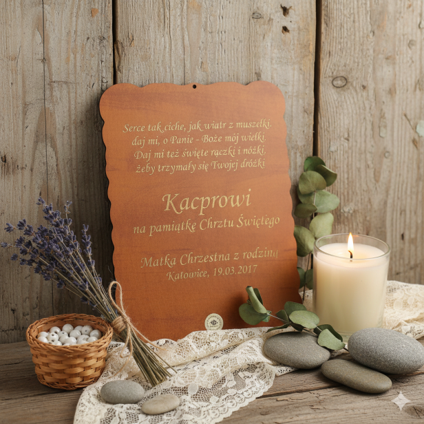 Pastelowy obrazek Anioł Stróż z modlitwą i grawerem – pamiątka Chrztu Świętego