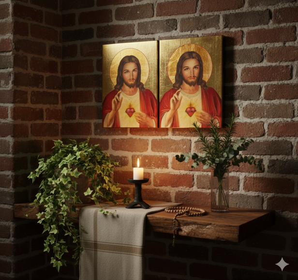 Ikona Najświętszego Serca Jezusa na ścianie