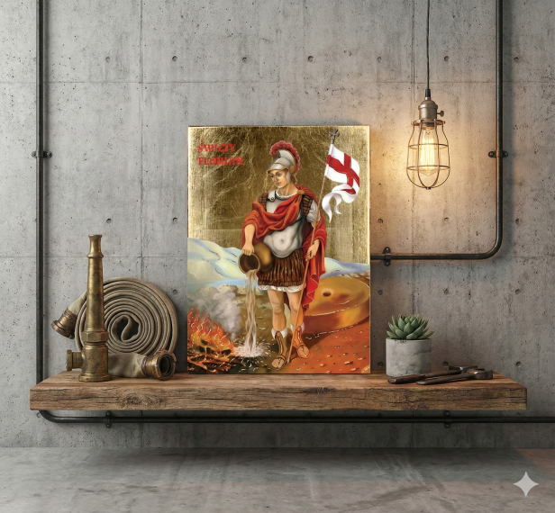 Ikona Świętego Floriana w stylu industrialnym