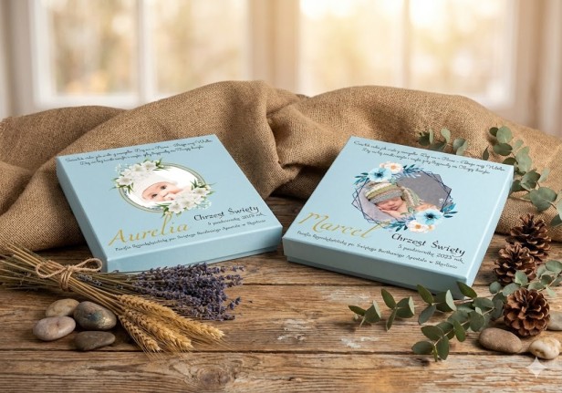 Pudełko ZE ZDJĘCIEM maleństwa - Pamiątka Chrztu