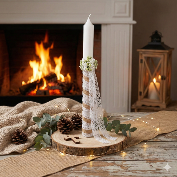 Świeca w ekologicznym stylu ♻ - zdobienie naturalne gromnica ze stroikiem w aranżacji