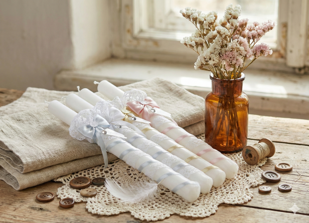 aranżacja rustykalna  Świeca koronka SWAROVSKI KRYSZTAŁKI