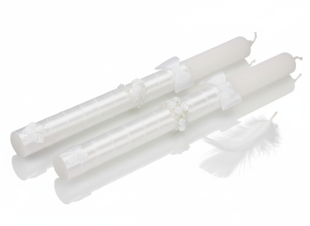 Świeca do Chrztu „Biel Satyna” – elegancka gromnica pamiątkowa