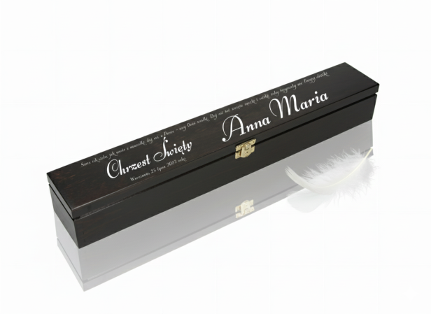 Pudełko drewniane WENGE z nadrukiem – Pamiątka Chrztu Świętego