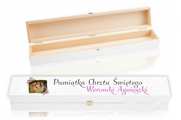 Pudełko drewniane na świecę ze zdjęciem - Chrzest Święty nadruk UV.png