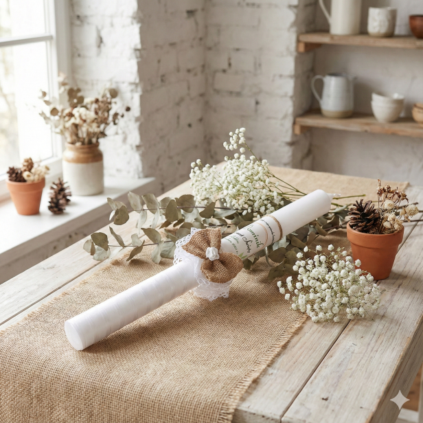 EKO świeca ♻ - jut z szyfonem w aranżacji rustykalnej