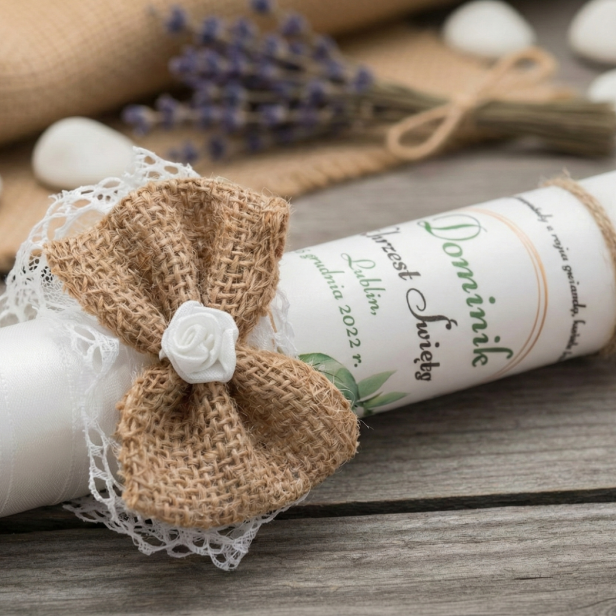 zbliżenie zdobienia EKO świeca ♻ - jut z szyfonem