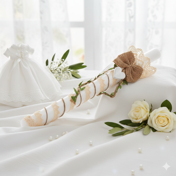 aranżacja jasna EKO świeca ♻ – jut z koronką