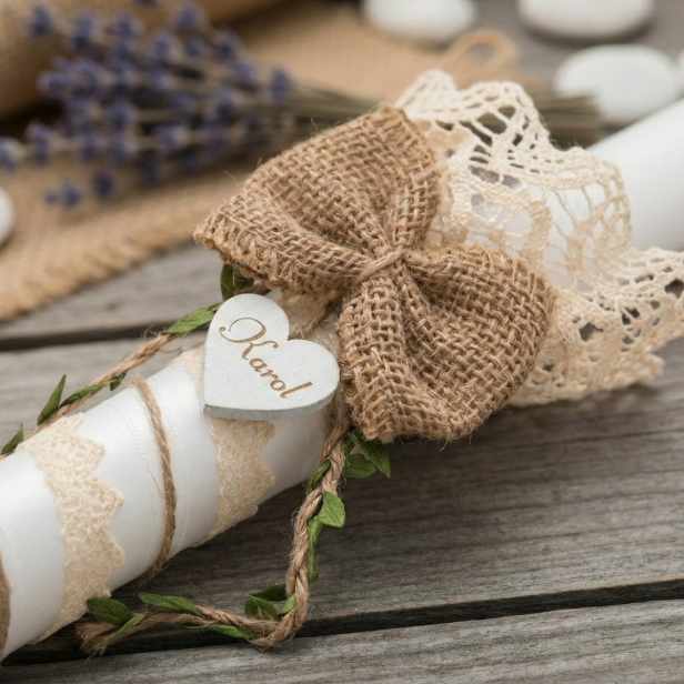 zbliżenie zdobienia EKO świeca ♻ – jut z koronką