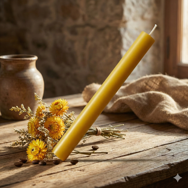 Świeca gromniczna z naturalnego wosku pszczelego, wysokość 35 cm, linia BEE WAX – klasyczna forma i ciepły miodowy kolor