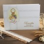Album pamiątkowy na I Komunię Świętą z modlitwami, sentencjami i miejscem na życzenia, elegancka książeczka komunijna