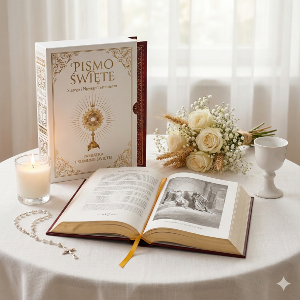 Biblia Domowa w etui – elegancka pamiątka Pierwszej Komunii Świętej, Pismo Święte Starego i Nowego Testamentu