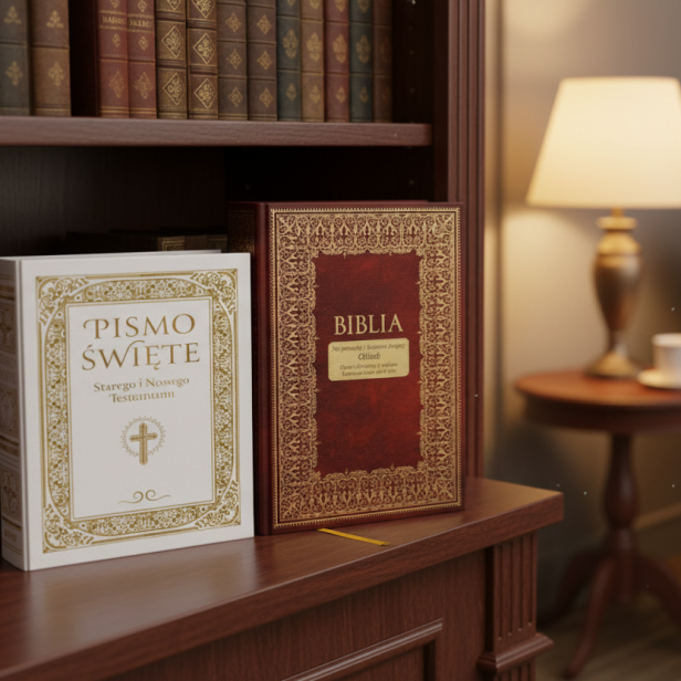 Biblia Rodzinna Domowa z grawerowaną personalizacją – Pismo Święte w etui, elegancka pamiątka religijna dla rodziny