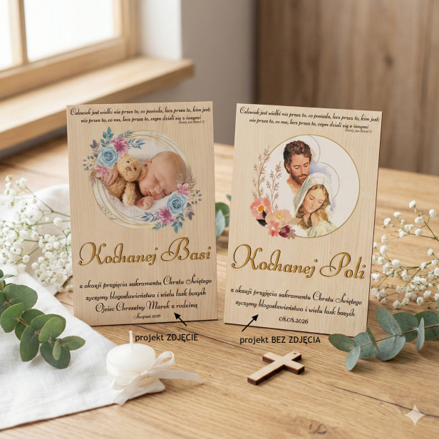 Biblia Domowa Rodzinna w drewnianym pudełku z nadrukiem – Pismo Święte jako pamiątka Chrztu Świętego