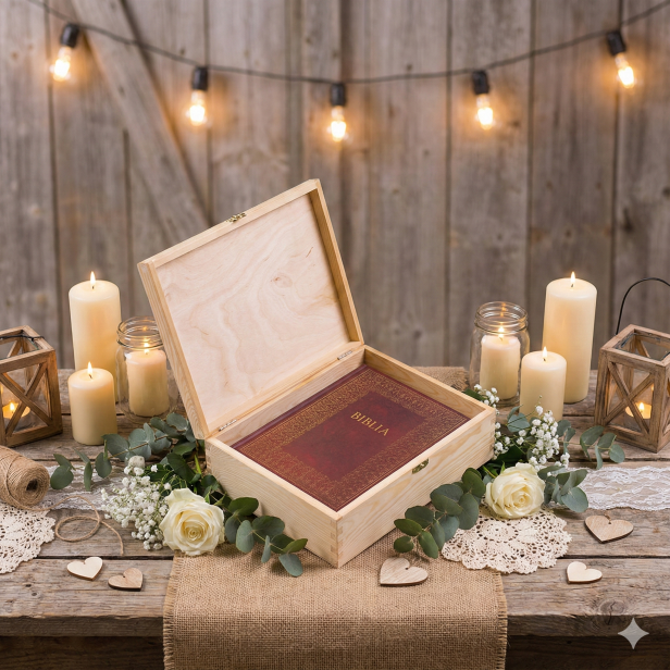 Biblia Domowa Rodzinna w drewnianym pudełku EKO – Pismo Święte jako elegancka pamiątka Sakramentu Małżeństwa