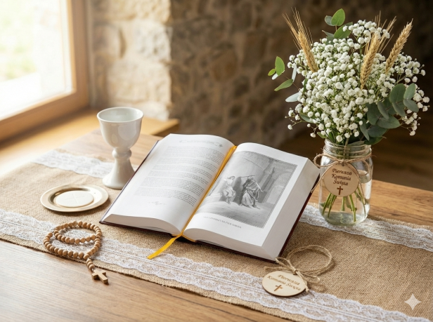 Biblia domowa rodzinna w pudełku drewnianym EKO ♻ z nadrukiem UV - Pamiątka I Komunii Świętej