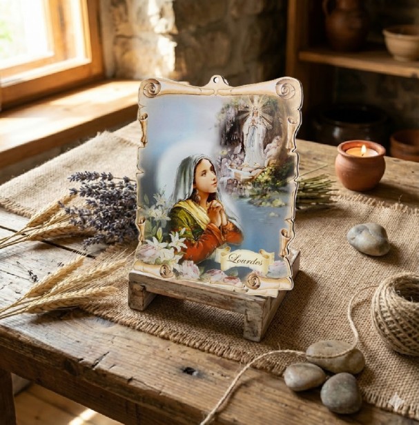 Obrazek pastelowy Matka Boża z Lourdes – Drewniana Pamiątka Wiary