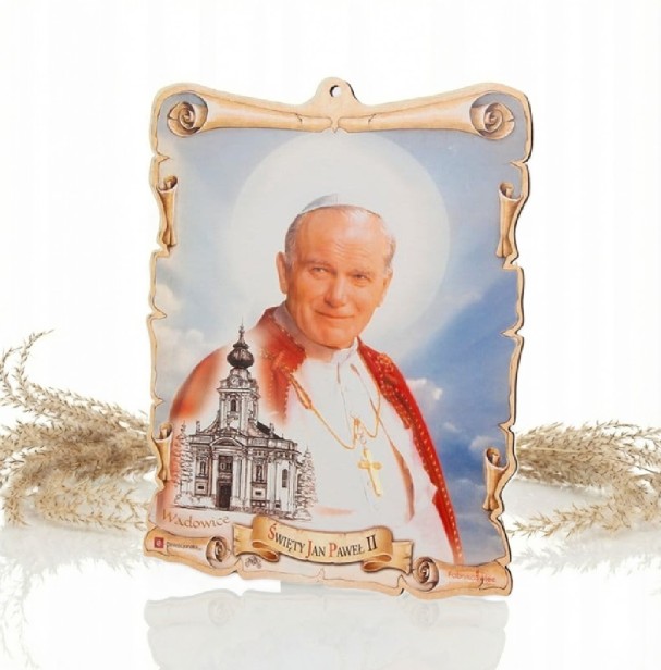 Obrazek pastelowy Święty Jan Paweł II – Drewniana Pamiątka Wiary