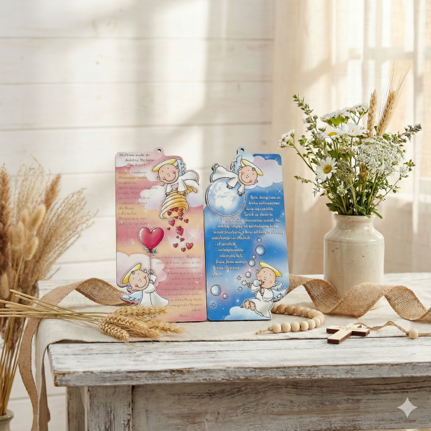 Obrazek na Chrzest z modlitwą – Pastelowa Pamiątka (2 kolory)