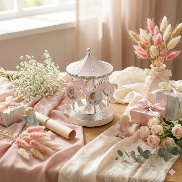 Pozytywka ze zdjęciami ‘Karuzela PINK’ | Linia BELTRAMI GIOIELLI™ – Pamiątka narodzin i dzieciństwa