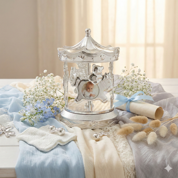 Karuzela pozytywka z ramkami na zdjęcia | Linia BELTRAMI GIOIELLI™ – Pamiątka dzieciństwa i Chrztu