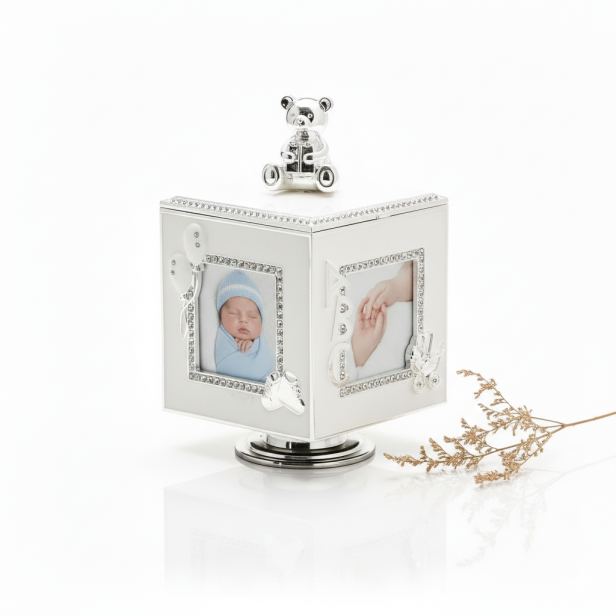 Szkatułka pozytywka obrotowa na zdjęcia | Linia BAMBINO® – Pamiątka Chrztu, Roczku i Urodzin