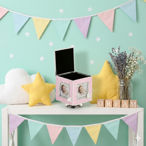 bez personalizacji - Szkatułka pozytywka PINK | Linia BAMBINO® – Pamiątka Chrztu, Roczku i Urodzin