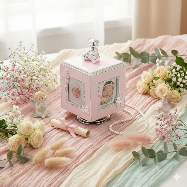 Szkatułka pozytywka PINK | Linia BAMBINO® – Pamiątka Chrztu, Roczku i Urodzin