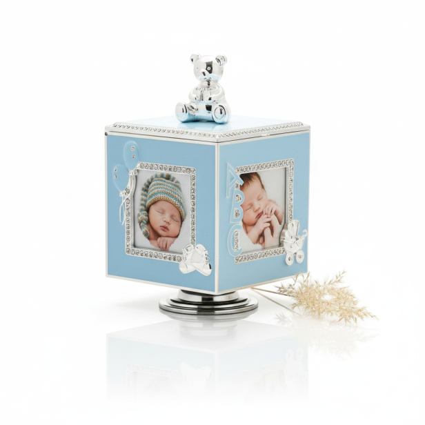 Szkatułka pozytywka obrotowa BLUE | Linia BAMBINO® – Pamiątka Chrztu, Roczku i Urodzin
