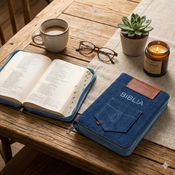 Biblia Tysiąclecia – format oazowy w jeansowym futerale z zamkiem | Pamiątka Prezent