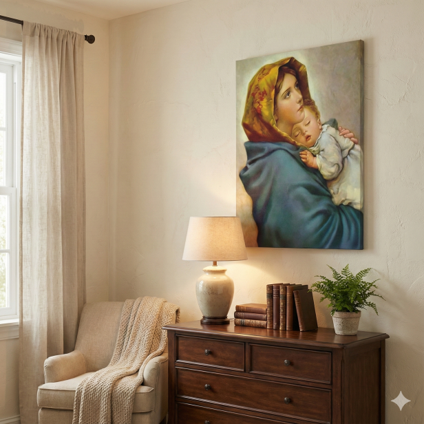 Obraz na płótnie Matka Boża z Dzieciątkiem – ikona macierzyństwa | Linia SACRA CANVAS, 30×40 cm