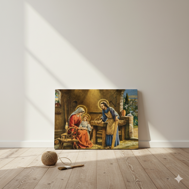 Obraz na płótnie Święta Rodzina – sacrum domu chrześcijańskiego | Linia SACRA CANVAS, 40×30 cm