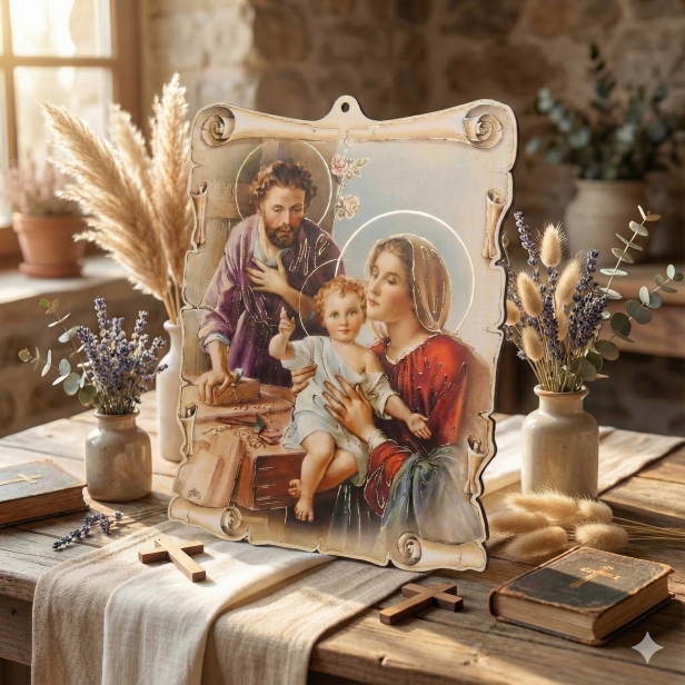 Obrazek pastelowy Święta Rodzina – „Dom zbudowany na miłości”