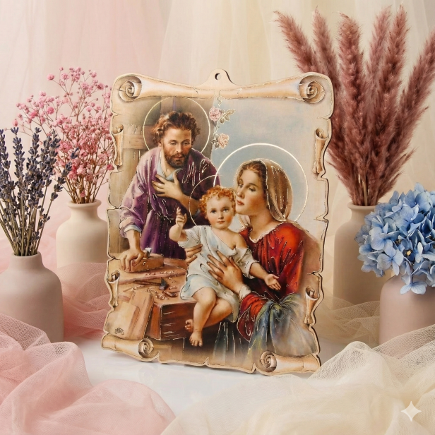 Obrazek pastelowy Święta Rodzina – „Dom zbudowany na miłości”