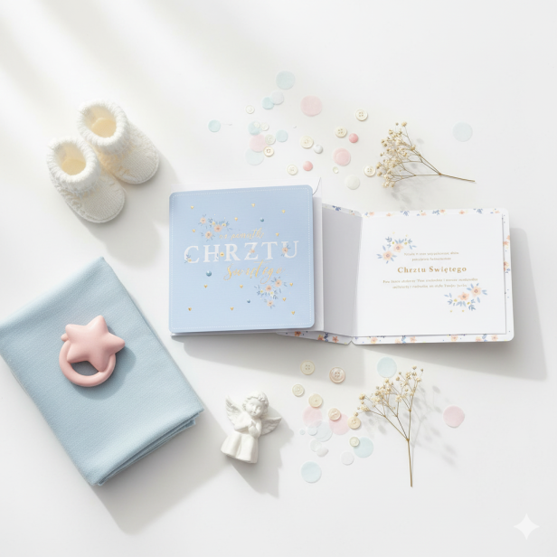 Karnet Primus na Chrzest Święty – elegancka kartka z życzeniami BLUE