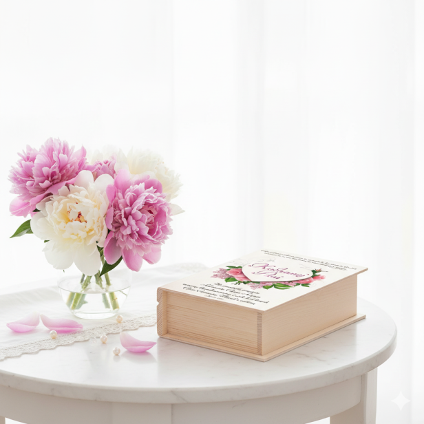 Biblia Pamiątkowa Chrztu Świętego w drewnianym pudełku EKO ♻ – nadruk Ink-Jet