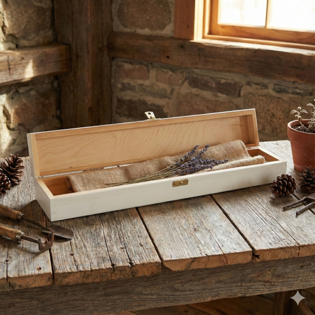 Białe drewniane pudełko malowane 47×7×5,5 cm – LIPOWY BOX™ WHITE