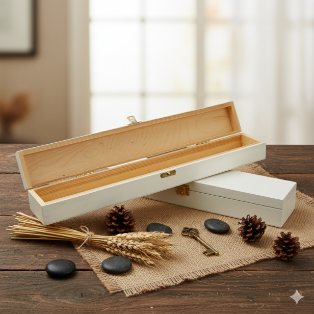 Białe drewniane pudełko malowane 47×7×5,5 cm – LIPOWY BOX™ WHITE