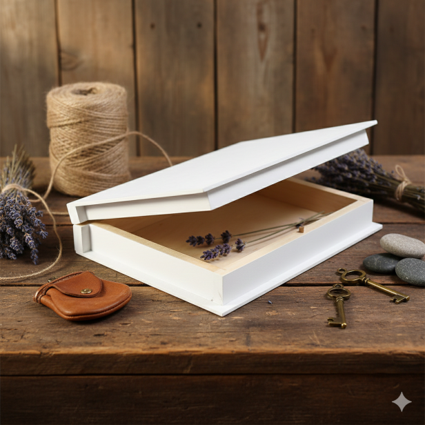 Białe drewniane pudełko malowane 21×17×4,5 cm – LIPOWY BOX™ WHITE