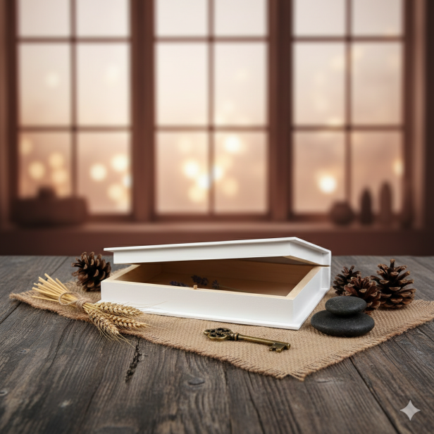 Białe drewniane pudełko malowane 21×17×4,5 cm – LIPOWY BOX™ WHITE