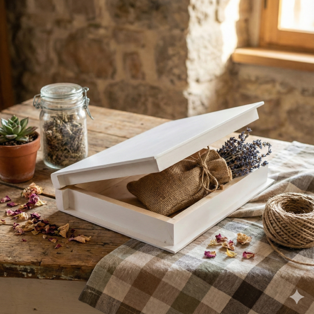 Białe drewniane pudełko malowane 21×17×4,5 cm – LIPOWY BOX™ WHITE